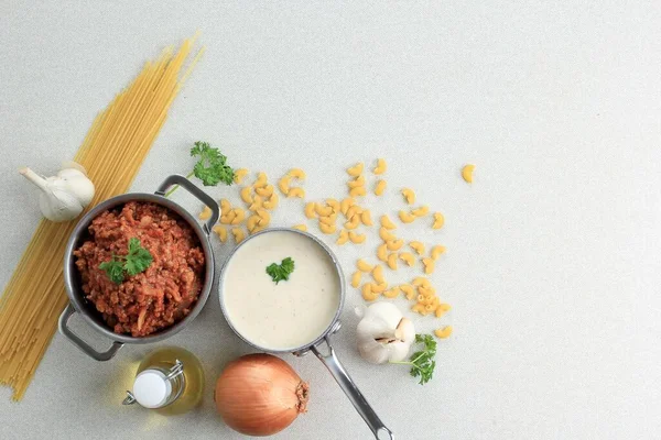 Klassieke Zelfgemaakte Tomatensaus Witte Romige Saus Voor Pasta Lasagne Pan — Stockfoto