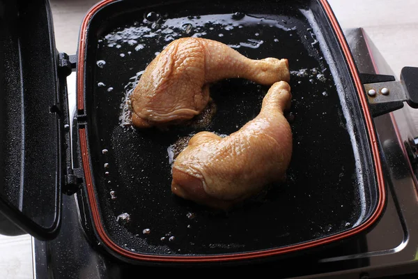 Roast Chicken Double Pan Step Step Cooking Process Kitchen — Stock Photo, Image