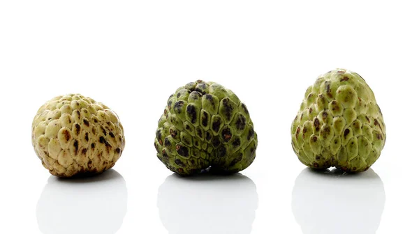 Three Sugar Apple Fruit or Buah Srikaya with Beautiful Imperfection, Isolated on White