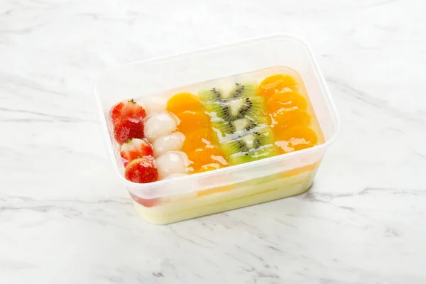 Cóctel Pudín Jalea Fruta Caja Transparente Para Takjil Ramadan — Foto de Stock