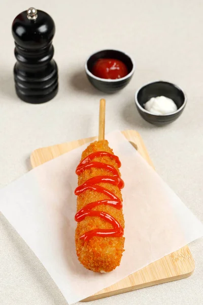 Corndog Mozarella Sauce Tomate Populaire Coréen Américain Street Food Servi — Photo