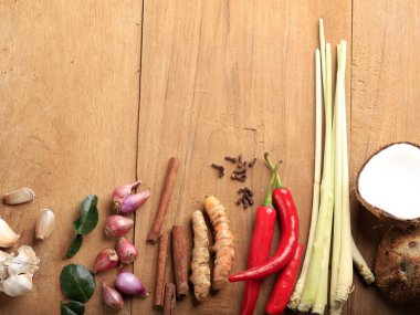 Endonezya Geleneksel Rendang Tabağı yapmak için Hindistan Cevizi ve Baharatlı Gıda Konsepti Metin için Boşluğu Kopyala