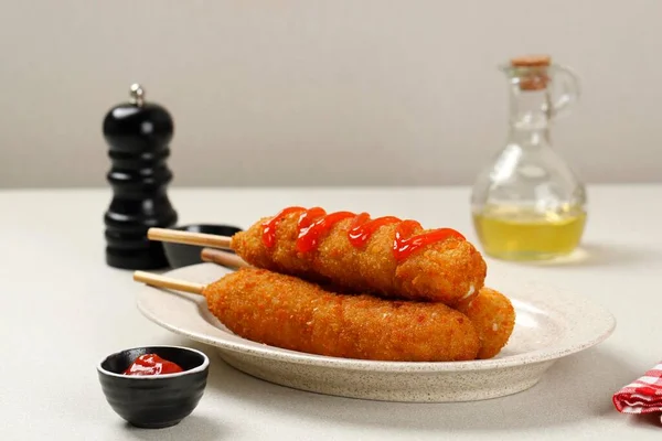 Corndog Bio Ketchup Mayonaise Moutarde — Photo