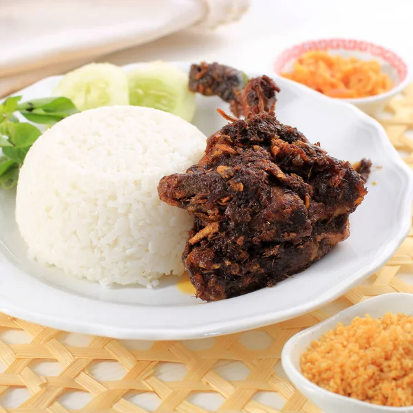 Nasi Bebek Madura Spicy Fried Maduranese Black Duck Rice Selected — Stok Foto