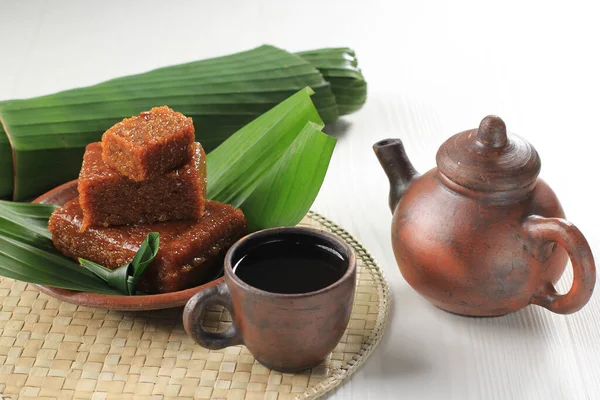 Javanese Traditional Tea Time Teplý Čaj Wajik Ketan Podávané Pórovině — Stock fotografie