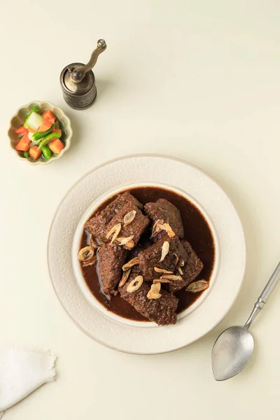 Malbi Daging Sapi Palembang Stew Típico Doce Salgado Carne Geralmente — Fotografia de Stock