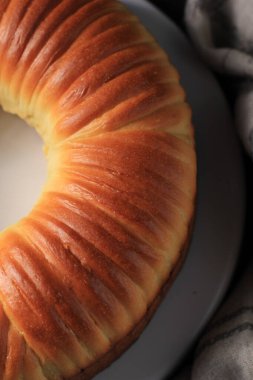 Ev Yapımı Yün Yuvarlak Ekmeğin Seçici Odağını Kapat, Birçok Katmanı Yün Gibi Görünen Bir Viral Kore Brioche Ekmeği. 