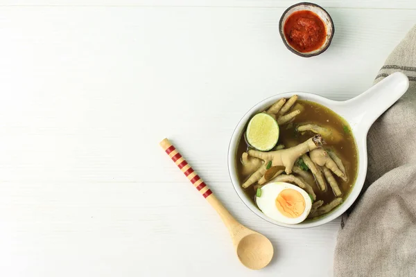 Sup Ayam Pemandangan Atas Atau Soto Ceker Ayam Sup Resep — Stok Foto