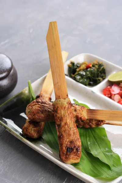 Sate Lilit Tradisional Bali Minced Seafood Atau Chicken Satay Dengan — Stok Foto