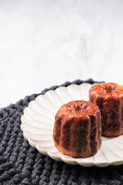 Close Canele Bordeaux Cake French Sweet Dessert Pastry Copy Space — Stock Photo, Image