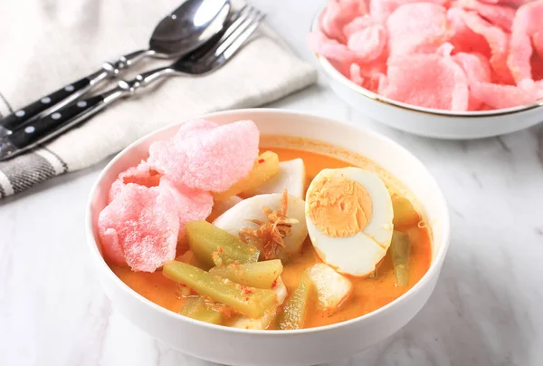 Lontong Sayur Padang Vegetable Curry Rice Pressed Cake Served Boiled — 스톡 사진