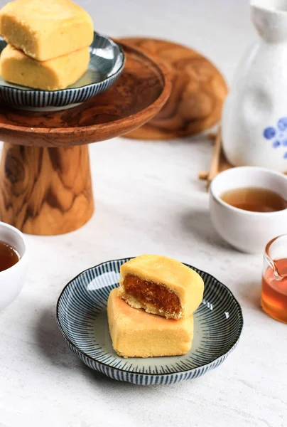 Tayvan Pineapple Pastası, Tayvan Meşhur Tatlı Tatlı Tatlı Tatlısı (Nastar Taiwan veya Nastar Hong Kong) Çay, Kopya Uzay Tasarımı.