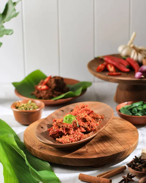 Dendeng Balado Traditionelle Indonesische Rindfleischküche Aus Padang West Sumatra Mit — Stockfoto