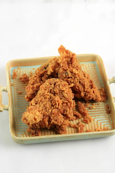 Golden Crispy Fried Chicken Breast Chicken Wings Served Rustic Square — Stock Photo, Image