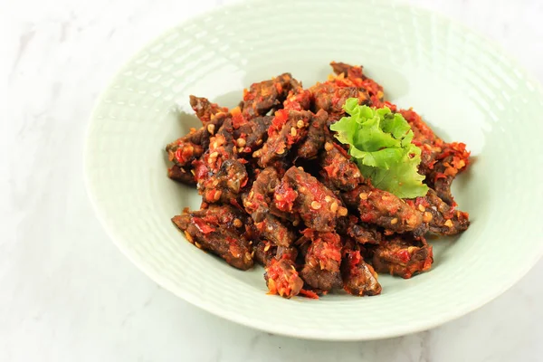 Close Oseng Pedas Paru Spicy Stir Fry Beef Lung Pratos — Fotografia de Stock