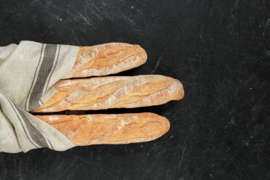 Top View Still Life with French Fresh Bread Baguettes with Copy Space 