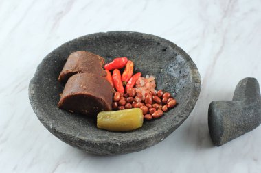 Sambal Rujak Buah, Fıstık, Palm Sugar, Chili ve Tuz Yapan İçindekiler