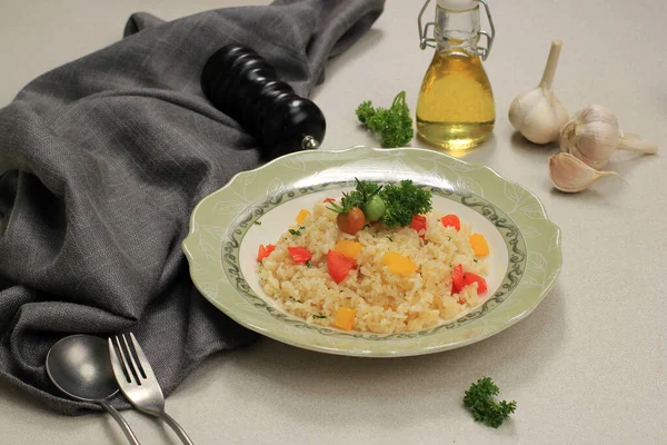 Asian Fried Rice Chinese Nasi Goreng Tomato Bell Pepper — Stok Foto