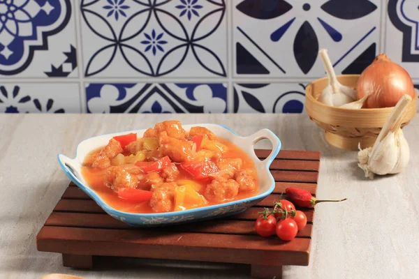 Geselecteerde Focus Zoet Zuur Varkensvlees Tangsuyuk Chinees Eten Menu Populair — Stockfoto