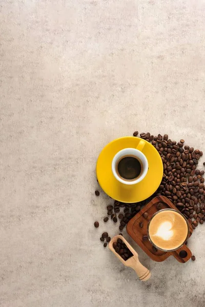 Top View Espresso Και Picollo Καφέ Java Bean Αντιγραφή Χώρου — Φωτογραφία Αρχείου