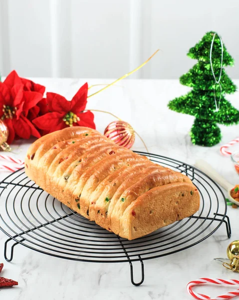 Christmas Stollen Traditional Sweet Fruit Loaf German Bread — Stock Photo, Image