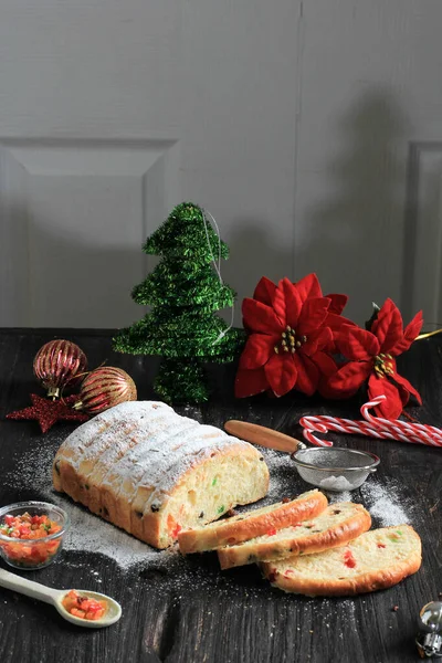 Christmas Stollen Traditional Sweet Fruit Loaf German Bread — Stock Photo, Image