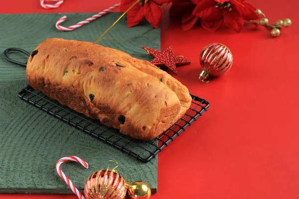 Selected Focus Christmas Stollen Traditional Fruit Bread Stollen Holiday Treats — Stock Photo, Image