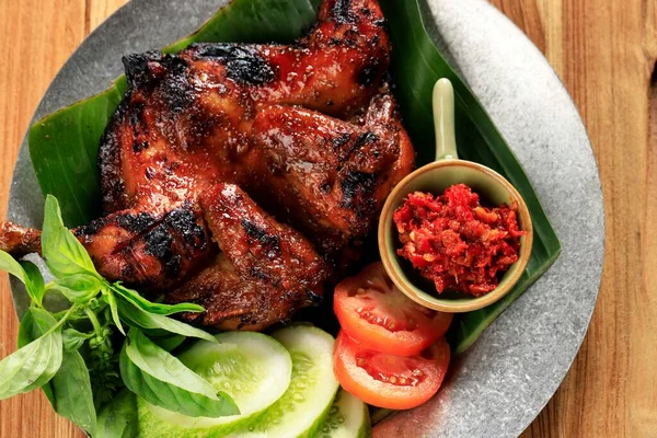 Top View Ayam Bakar Manis Sweet Roasted Chicken Honey Herbs — Stok Foto