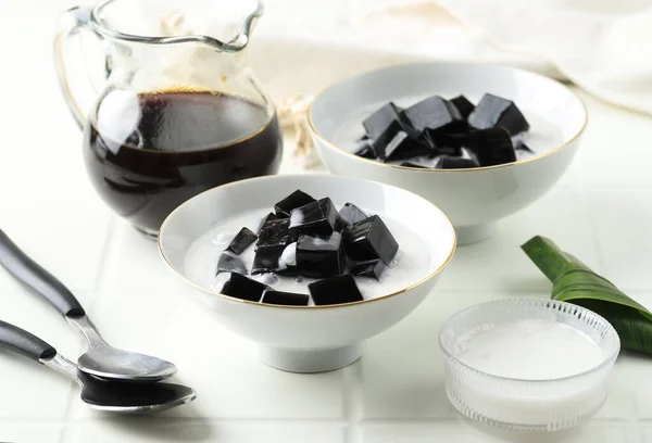 Cincau Hitam Vagy Black Grass Jelly Cincau Hitam Indonéz Desszert — Stock Fotó