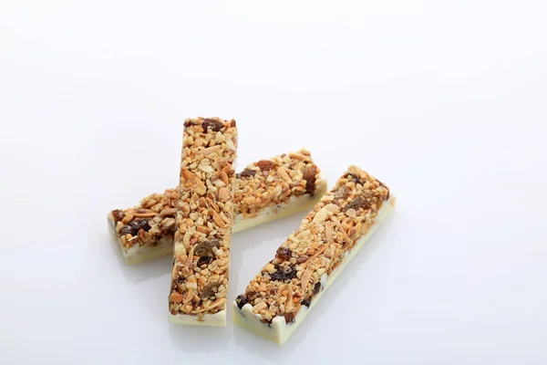 Healthy Snack Une Barre Faite Céréales Noix Avec Miel Chocolat — Photo