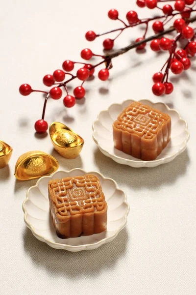 Square Mooncake for Mid Autumn Festival, Copy Space for Text or Advertisement