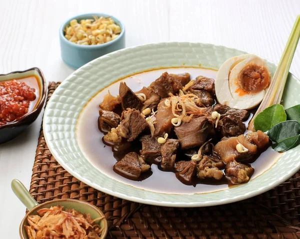 Rawon Tradicional Indonésia Carne Preta Sopa Culinária — Fotografia de Stock