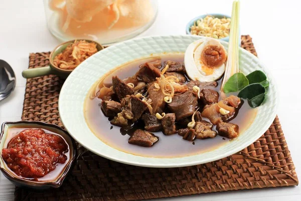 Rawon Tradycyjny Indonezyjski Wołowiny Czarny Zupa Kulinarne — Zdjęcie stockowe