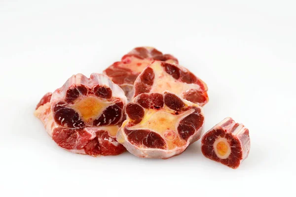 Raw Uncooked Beef Oxtail Portion Isolated White Background Copy Space — Stockfoto