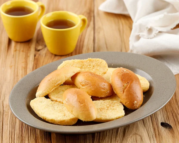 Roti Bagelen Dried Bread Sugar Sprinkle Served Wooden Table — Stock Fotó