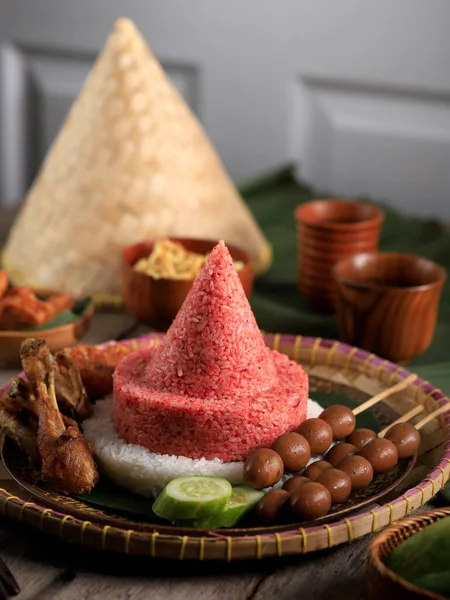 Red White Rice Called Nasi Tumpeng Same Indonesian National Flag — Foto Stock