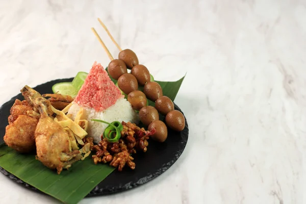 Copy Space Red White Rice Called Nasi Tumpeng Same Indonesian — стоковое фото