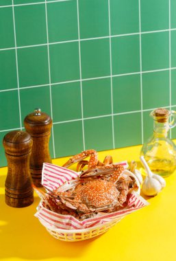 Buharda pişmiş çiçek veya Mavi Manna Kum Yengeci. Metin için Kopya Boşluğu