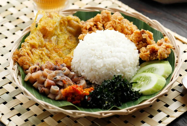 Nasi Campur Bali Popular Balinese Street Food Meal Rice Variety — Stok Foto