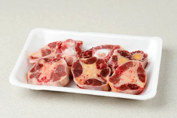 Raw Oxtail Styrofoam Plate Isolated —  Fotos de Stock