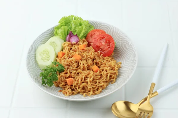 Indomie Goreng Popular Instant Noodle Indonesia White Table — Stok Foto