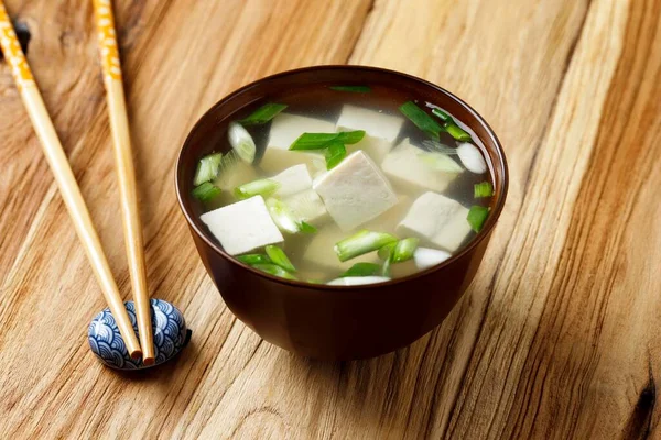 Japanese Miso Soup Tofu Sliced Green Onion — Foto Stock