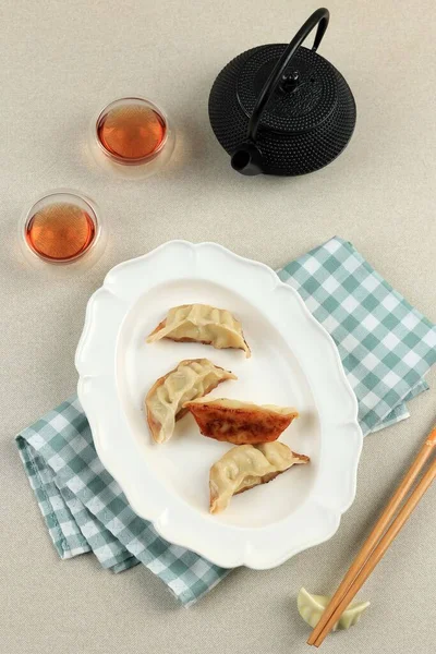 Top View Gyoza Japonaise Dumpling Pour Snack Tea Time — Photo