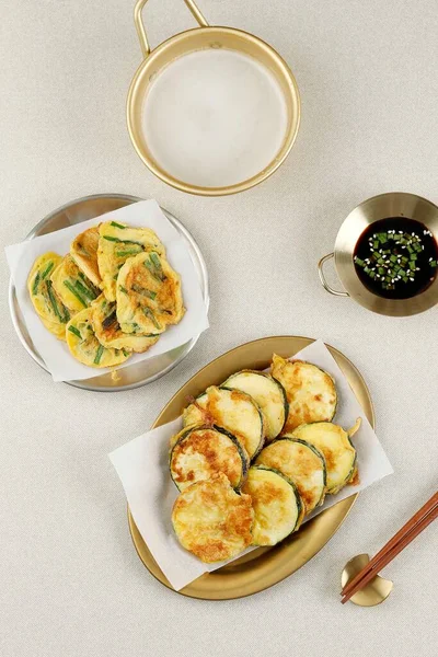 Top View Hobak Jeon Pajeon Korean Traditional Vegetable Pancake Served — Stock Photo, Image