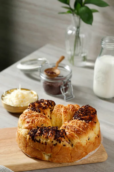Roti Sobek, Pull Apart Bread Bundt with Shredded Cheese and Chocolate Sprinkle. Bakery Concept