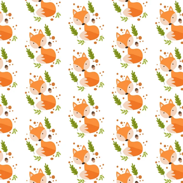 葉とピーナッツの装飾と白の背景を持つウルフオレンジパターン — ストックベクタ