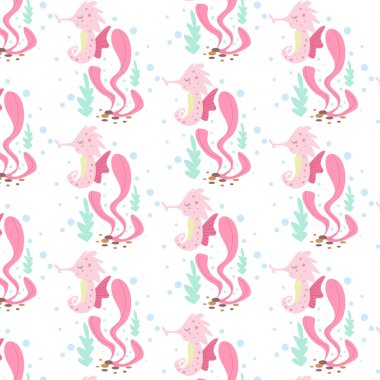 Su altı bitkileri ve hava kabarcıkları ile deniz atı deseni