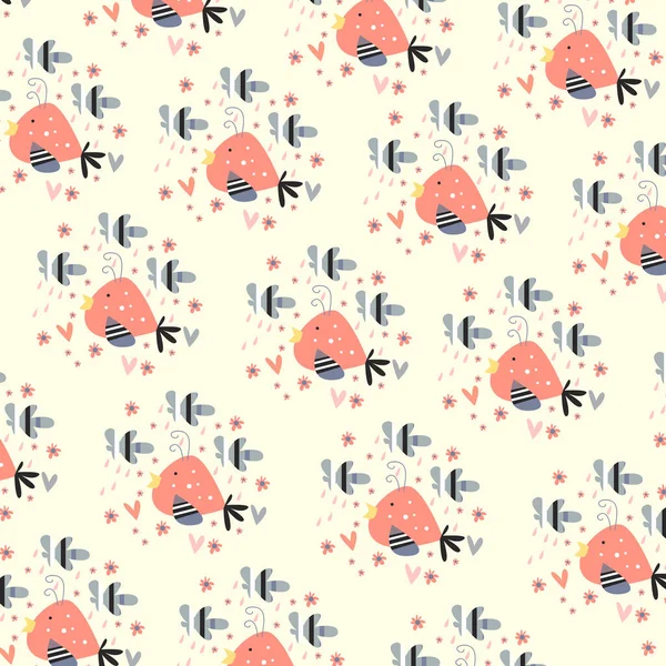 Modèle Poisson Plat Avec Des Fleurs Tout Autour — Image vectorielle