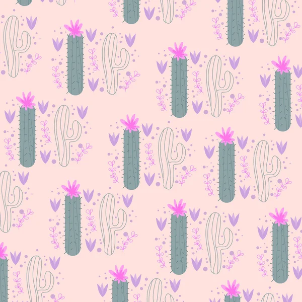 Motif Cactus Avec Des Fleurs Autour Sur Fond Rose — Image vectorielle