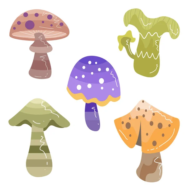 Mushroom Characters Various Colors White Background — Stock Vector
